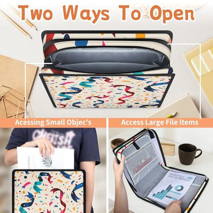 Birthday Ribbon Zipper Binder, 3 D-Ring Expanding File Folder with Handle & Adjustable Shoulder Strap, 400 Sheets Capacity Multi-Pocket Organizer for 13 Inch Laptop - color: Birthday Ribbon