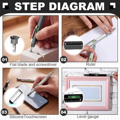 Zhanmai 8 Pcs 6 in 1 Multitool Pen Bulk Gift for Men Multi Tool Ballpoint Pen with Ruler Level Screwdriver Stylus Cool 20 Ink Refill Tool Gadget Birthday Christmas Stocking Stuffers (Black White Gray) - color: Black, White, Gray