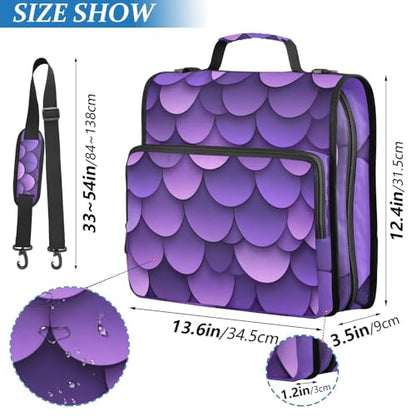 Purple Fish Scale Pattern Zipper Binder 3 Ring 1.5 Inch School Binder Organizer with Shoulder Strap Handle File Folder Pockets Large Capacity Students Girl Boy Men Office Work - color: Purple Fish Scale Pattern