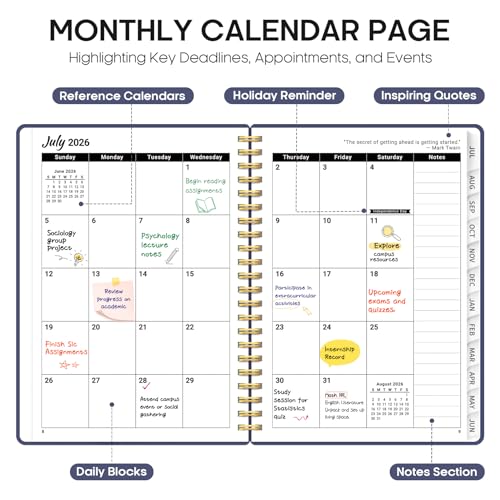 Planner 2026-2027, Academic Year Weekly and Monthly Calender Planner, from Jul 2026 - Jun 2027, Spiral Bound School Planning Book, Perfect for Teacher, Student, Women & Men, A5 (6.3" x 8.5"), Royal Flutter - color: R-Royal Flutter, size: (6.3"x8.5")a5