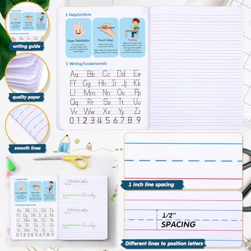 Watersay 60 Pack Primary Ruled Composition Notebook, Grade K-2 Journal 50 Sheets, 7-1/2" x 9-3/4" Primary Composition Book Writing Notebook for Kids Kindergarten Preschool 1st 2nd Grad (Multicolor) - color: Multicolor