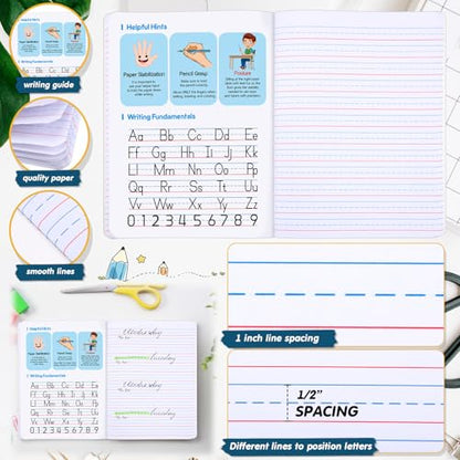 Watersay 60 Pack Primary Ruled Composition Notebook, Grade K-2 Journal 50 Sheets, 7-1/2" x 9-3/4" Primary Composition Book Writing Notebook for Kids Kindergarten Preschool 1st 2nd Grad (Multicolor) - color: Multicolor