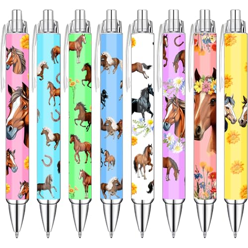 Horse Theme Ballpoint Pens Set – Aesthetic Horse Design Pens for Office, Journaling, and Stationery Lovers – Smooth Writing Pens for Daily Use, Notes, or Gifts – Stylish Animal Inspired Design, 8 Pack - style: Horse