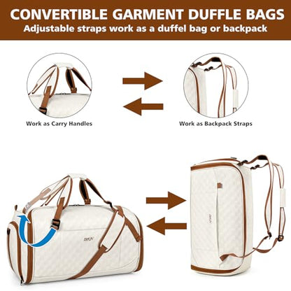 Convertible Garment Bags for Travel - Carry on Garment Duffle Bag with Backpack Straps for Men Women, 4 in 1 Large Travel Duffel Bags with Shoes Compartment Hanging Suit Dress Weekender Bag 3pcs Set - color: B-Off White