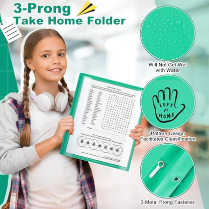 Henoyso 24 Pcs Plastic Folders with Clear Front Pockets and Prongs School to Home File Organizer Plastic Folder for Back to School Parent Teacher Communication Homework Office (Green) - color: Green