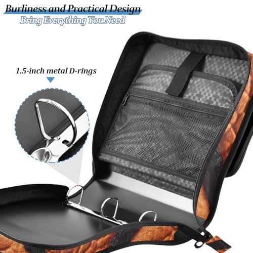 Zipper Binder Bag, Sport Basketball Texture 1.5 inch 3-Ring Binder & Multiple Pockets, 500 Sheets Capacity Expanding File Folder with Shoulder Straps & Handles for School Work Office