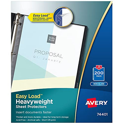 Avery Clear Heavyweight Sheet Protectors, Non-Glare, Easy Load, 200 Document Protectors (74401) - size: 11 X 8 1/2, style: 200 Pack