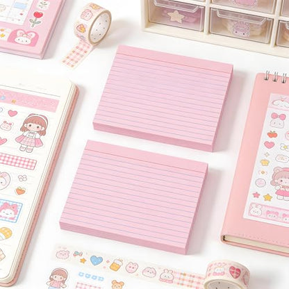 5x7 Flash Cards for Studying, 100 Pack Heavy 160GSM Pink Index Cards — College Ruled & Blank Back, Thick Note Cards with Binder Ring for Nursing School, MCAT & Bar Exam Prep - color: Pink