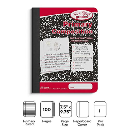 STAPLES Primary Composition Notebook, 7.5” x 9.75”, Primary Ruled, 100 Sheets, Marble Cover, 3‑Pack - style: 3 Pack