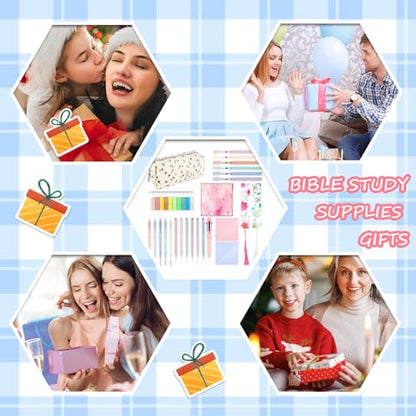 24Pcs Bible Study Supplies Journal Kit Book Annotation Kit Aesthetic Pastel Highlights Pens Tabs Bookmarks Bags for Women Teens School Accessories Cute Colorful Bible Highlighters Pens No Bleed - color: Ab-24pcs bible study supplies journal kit