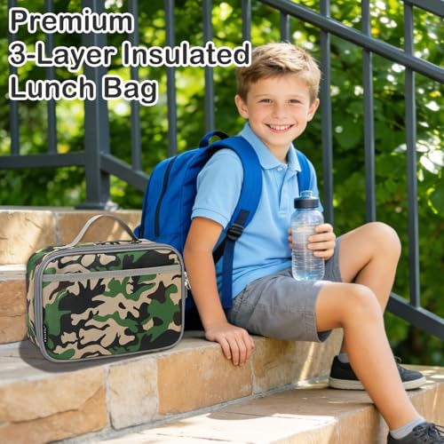FlowFly Kids Lunch box Insulated Soft Bag Mini Cooler Back to School Thermal Meal Tote Kit for Girls, Boys, Forest - color: Forest