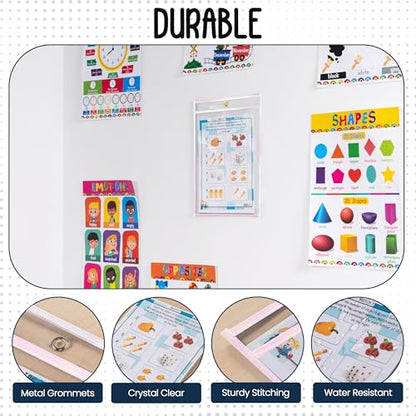Essex Wares - 6 Pack, Shimmer, Water-Resistant Dry Erase Pocket Document Protectors, 10" Wide x 13.5" Tall - Dry Erase Clear Plastic Sleeves - Reusable & Easy Erase Plastic Invoice Holders - color: Shimmer