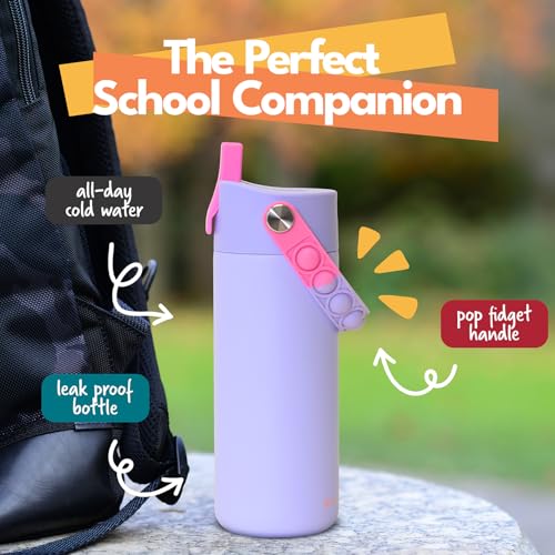 Elemental Insulated Kids Water Bottle, Stainless Steel Water Bottle with Straw Lid & Pop-It Handle, Leak-Proof Water Bottles for School, Boys or Girls, Travelling and Sports, 18oz - Lilac Tie Dye - color: Lilac Tie Dye