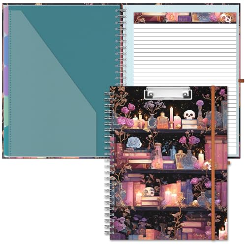 Hongri Clipboard Folio with Refillable Lined Notepad, 8.5 x 11 Folders with Storage 10 Pockets, Spiral Portfolio, Size 12.8X 9.7 in, Office & School Supplies, Dream Gothic - color: Dream Gothic