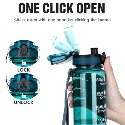 OLDLEY Water Bottle, 32oz Motivational Sports Water Bottle with Time Marker - Times to Drink - Tritan, BPA Free, Wide Mouth Leakproof,Deep Sea - color: Deep Sea