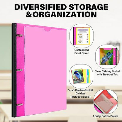 WOT I Telescoping Project Organizer, Refillable Binder with Dividers and Pockets, 13 Pocket Folders, 1 Inch 3 Ring Binder, Pink - color: Pink, size: 1 Pack