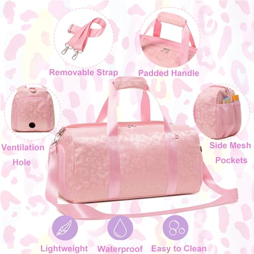 Jumpopack Dance Bag for Girls Duffle Bags Girls Overnight Bag Sleepover Gym Gymnastics Bags with Shoe Compartment and Wet Pocket,Leopard Shape - color: Leopard Pink
