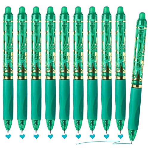 Temiary 10 Pcs Retractable Erasable Gel Pens, Fine Point 0.5 mm, Assorted Color Inks in Pen, Smooth Writing, Make Mistakes Disappear for Writing and Crossword Puzzle (Green) - color: Green