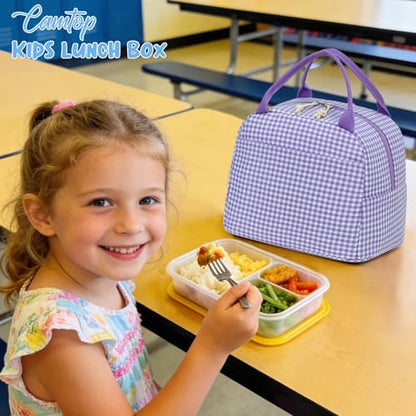 CAMTOP Lunch Box Kids Insulated Lunch Bag Large Reusable Leakproof Cooler Lunch Bags for Boys Girls School Travel Picnic (Purple and White Checkered) - color: Purple and White Checkered