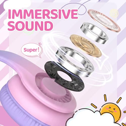 JoySpark Kids Headphones, Over-Ear Wired Headphones for Kids, 85dBA Volume Limited, Foldable Stereo Sound Toddler Headsets, 3.5mm Jack for School Entertainment, Gradient Pink - color: Gradient Pink