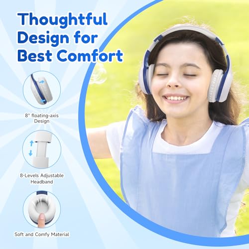 EarFun K2 Kids Bluetooth Headphones, Kids Headphones with Volume Limited, 40H Playtime, Built-in Mic, Stereo Sound, Foldable Over-Ear Headphone for School/Travel/iPad/Tablet, White - color: White