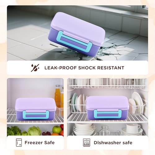 JXXM Bento Lunch Box for Kids With 8oz Thermo, Leakproof Bento Box with with 2 Compartments, Insulated Bottle, Lunch Bag, BPA Free Dishwasher Safe for School Girls Boys (Purple) - color: Purple 01