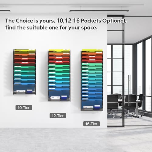 samstar 12 Tier Wall File Organizer, Hanging Wall Mount File Holder Paper Folder Mail Organizer, Mesh Metal, Black. - color: Black 12 Tier 1 Pack