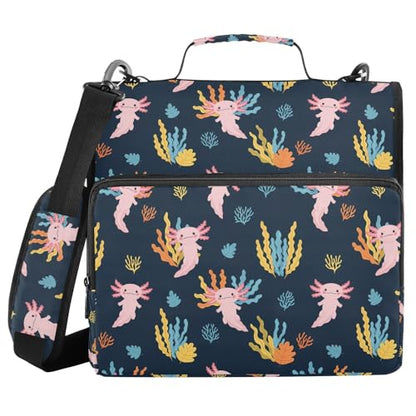 Zipper Binder Bag 3 Ring File Folder Portfolio Organizer Zippered Binder Bags with Strap Fits Laptop Women Men - color: Multi-cartoon Salamander