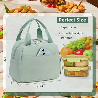 LEDAOU Kids Lunch Bag for Girls, Insulated School Lunch Box, Lightweight | Insulated interior, lightweight design, front pocket, smooth dual zippers, ideal for school and travel - color: Green