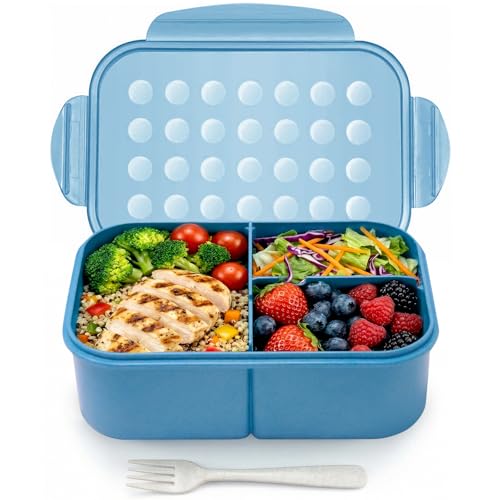 MISS BIG® Large Bento Lunch Box, 1900ml, 3 Compartments, Nile Blue | Nile blue 1900ml adult lunch box for work meals, office meal prep, picnic, travel, and food storage. - color: Nile Blue, size: 1900ml