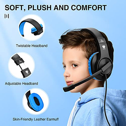 BlueFire Kids Headphones for Online School, Children, Teens, Boys, Girls, 3.5mm Stereo Over-Ear Gaming Headphone with Microphone and Volume Control for PS4, PS5, New Xbox One（Blue） - color: Blue