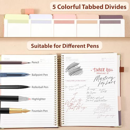 Yoment Hardcover Spiral Notebook 8.5" x 11" Leather 5 Subject Notebook College Ruled with Dividers Tabs 300 Pages Large Spiral Journal Notebooks for Work School Note-Taking Business, Brown - color: Brown