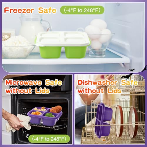 Honeydak 5 Pack Snack Containers 4 Compartment Bento Snack Boxes Reusable Lunchable Containers with Lids Divided Meal Prep Lunch Food Storage Box for School Work Travel(Halloween,Equal) - color: Halloween, style: Equal