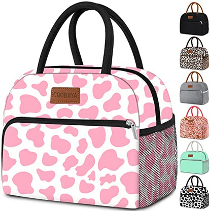 Coobiiya Lunch Bag Women, Lunch Box for Women Adult Men, Small Leak-proof Cute Lunch Tote Large Capacity Reusable Insulated Cooler Lunch Container for Work/Office/Picnic/Travel-Pink Cow - color: Pink Cow