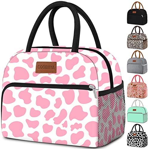 Coobiiya Lunch Bag Women, Lunch Box for Women Adult Men, Small Leak-proof Cute Lunch Tote Large Capacity Reusable Insulated Cooler Lunch Container for Work/Office/Picnic/Travel-Pink Cow - color: Pink Cow