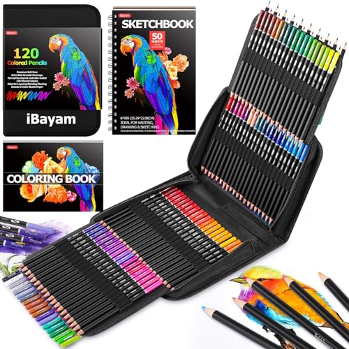 iBayam 123-Pack Colored Pencils Set with 3-Color Sketch Book, Coloring Pencils, Art Supplies Sketching Kits, Professional Artist Drawing Pencils for Artists, Adult - color: 123 Colors