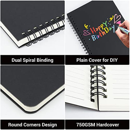 EUSOAR A5 Spiral Notebook, 6 Pack 5.5" x 8.3" 120 Pages Hardcover Lined Travel Writing College Ruled Notebooks, Memo Notepad Sketchbook, Students Office Business Subject Diary Ruled Book Journal - color: Black, size: 6 Packs