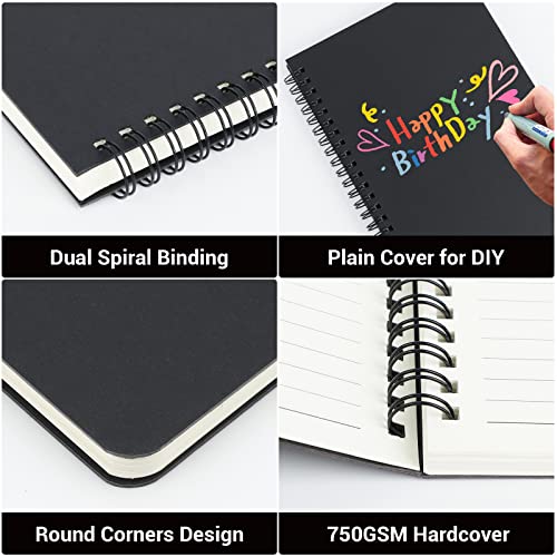 EUSOAR A5 Spiral Notebook, 6 Pack 5.5" x 8.3" 120 Pages Hardcover Lined Travel Writing College Ruled Notebooks, Memo Notepad Sketchbook, Students Office Business Subject Diary Ruled Book Journal - color: Black, size: 6 Packs