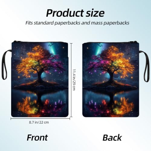 Padded Book Sleeve with Zipper & Front Pocket, Fabric Book Cover | Aesthetic Tree of Life Neon11.4"x8.7" Washable Canvas Pouch for Hardcovers, Tablets & Reading Accessories - color: Aesthetic Tree of Life Neon