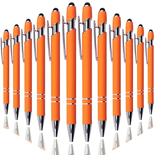 Oddmoal Ballpoint Pen with Stylus Tip, Soft Touch Click Metal Pen, 1.0mm Medium Point, Black Ink, 12 Count(Orange) - color: Orange - 12 Pens