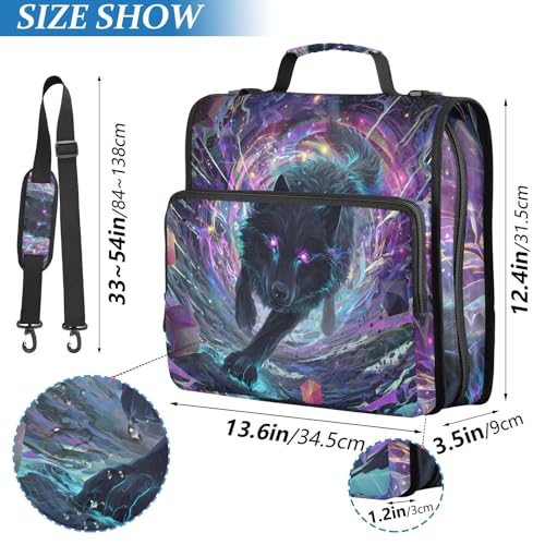 Black Wolf Purple Eyes Galaxy Zipper Binder Bag 3 Ring Binder with Shoulder Strap Zip Up 500 Sheets Capacity Multi Pockets for School Office Supplies - color: Multi3953, size: Fit 500 Sheets