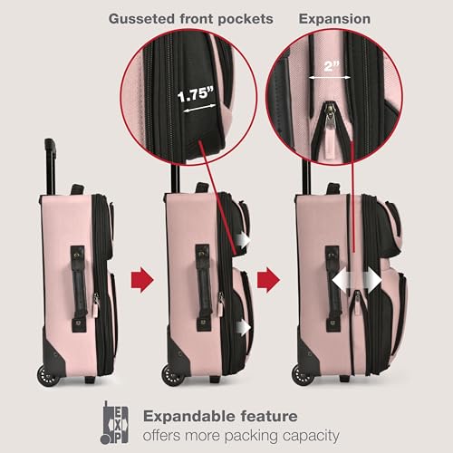 U.S. Traveler Rio Lightweight Softside Rolling Carry-on Suitcase, 2-Wheel Set, Pink - color: Pink, size: 21"/14"