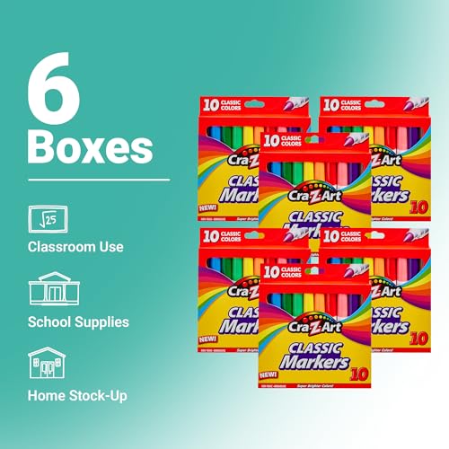 Cra-Z-Art Bulk Classic Markers - 6 Packs of 10 Count Broadline (Non-Washable) Markers - size: 10 Count (Pack of 6)