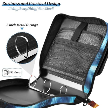 Dragon Zipper Binder with Shoulder Strap, 500 Sheets Capacity, Multiple Pockets 1.5Inch 3 Ring Zipper Binder - color: Dragon
