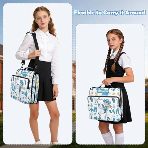 Personalized Name Binder Bag, Cute Cowboy Wild West Sky Zipper Binder 3 Ring, Multi-Pocket School & Office Personalized Binder Organizer, Compatible with 14-Inch Notebook, Back to School Gift - color: Option K
