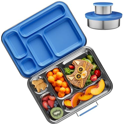 AOHEA Stainless Steel Bento Box Kids, Kids Metal Bento Lunch Box BPA Free Lunch Box Containers 304 Stainless Steel Bento Box for School and Office(Bule) - color: Blue-05