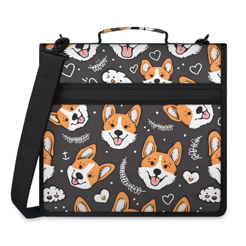 Corgi Puppy Dogs Zipper Binder, 3-Ring Binder with Handle Shoulder Strap, Multiple Pockets & Storage Organizer Case - color: Multicolor 19