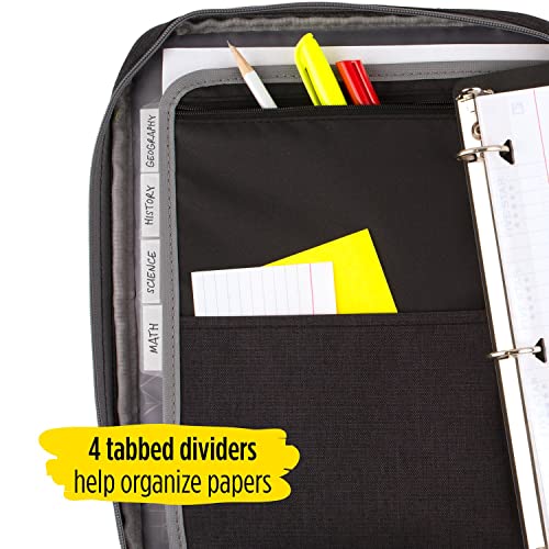 Five Star Zipper Binder, 1 Inch 3-Ring Binder with Round Rings, Carry-All with Pockets and 4-Tab Dividers, 375 Sheet Capacity, Black/Gray (29092IT8) - color: Black/Gray