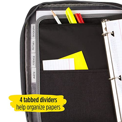Five Star Zipper Binder, 1 Inch 3-Ring Binder with Round Rings, Carry-All with Pockets and 4-Tab Dividers, 375 Sheet Capacity, Black/Gray (29092IT8) - color: Black/Gray
