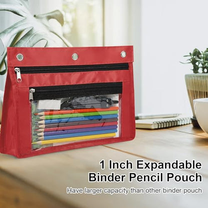 YoeeJob 18 Pack 1 Inch Expandable Zipper Pencil Pouches with Clear Window for 3 Ring Binder, Suitable for School & Office（Colourful） - color: Colourful